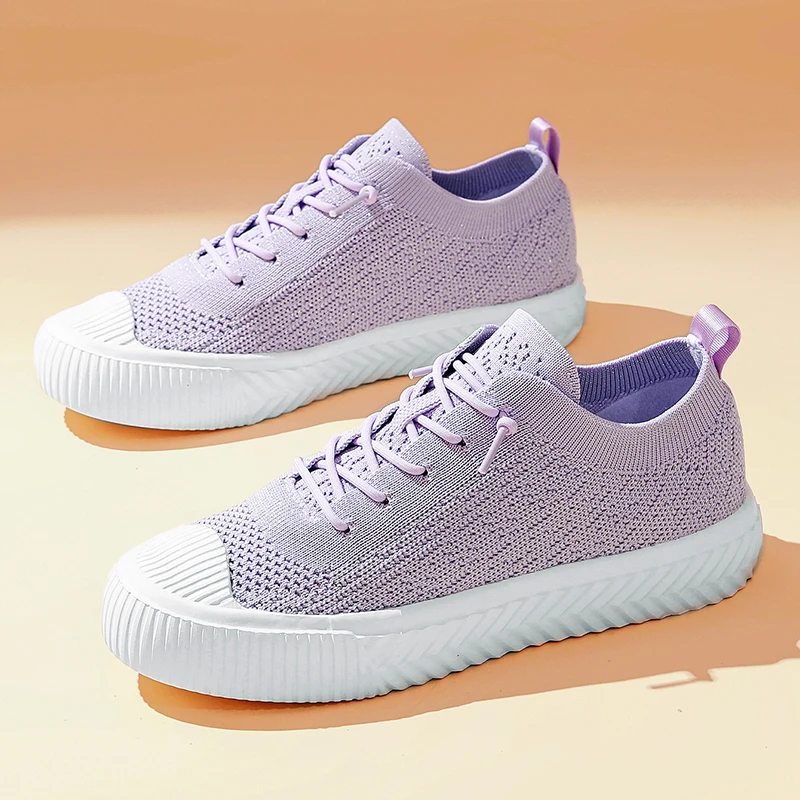 

HKDQ Unisex Knit Sneakers For Men Purple Breathable Men's Casual Sports Shoes Lightweight Low-cut Non-slip Women's Running Shoes