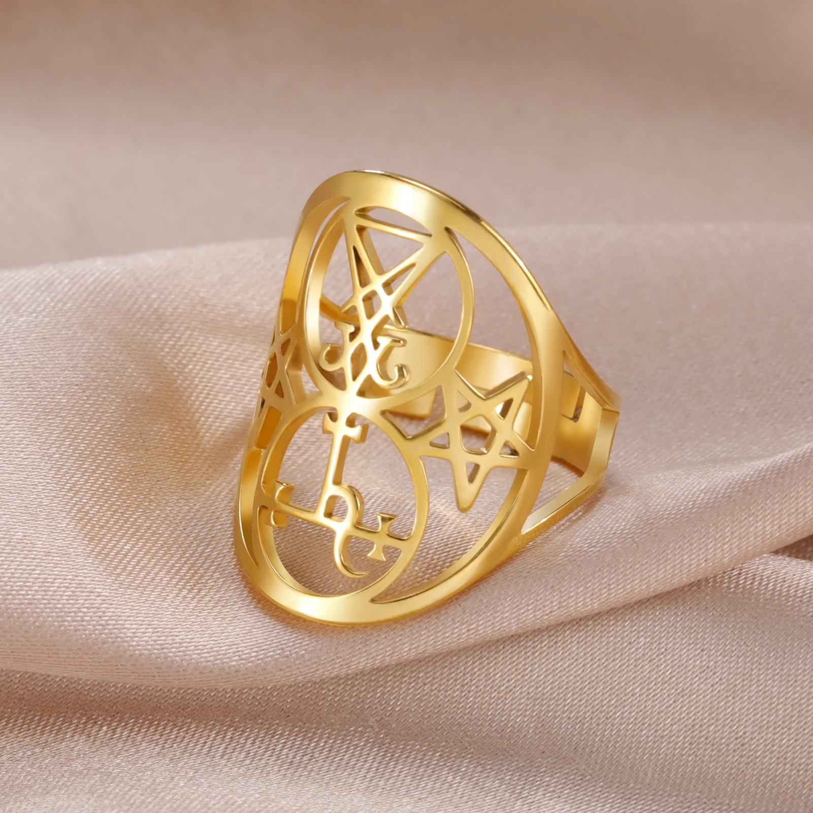 Anello regolabile Vintage in acciaio inossidabile per donna uomo Pentagrams Seal of Satan Finger Charm silil Lilith Fashion Jewelry Gift