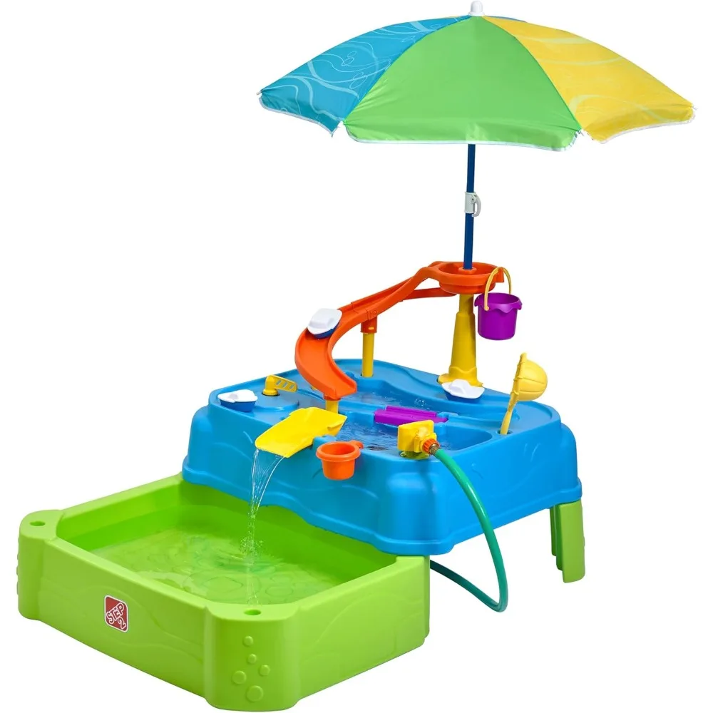 Dual-Level Water Playground for Kids: Sensory Water Activity Set with Umbrella, Ideal for Outdoor Summer Fun