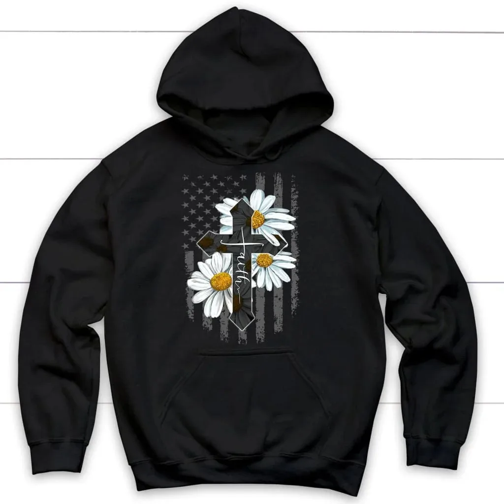 

Faith Cross Daisy American Flag Hoodie Men's and Women's Long Sleeve Sweatshirt Pullover Tops Sportswear Streetwear Men Clothing
