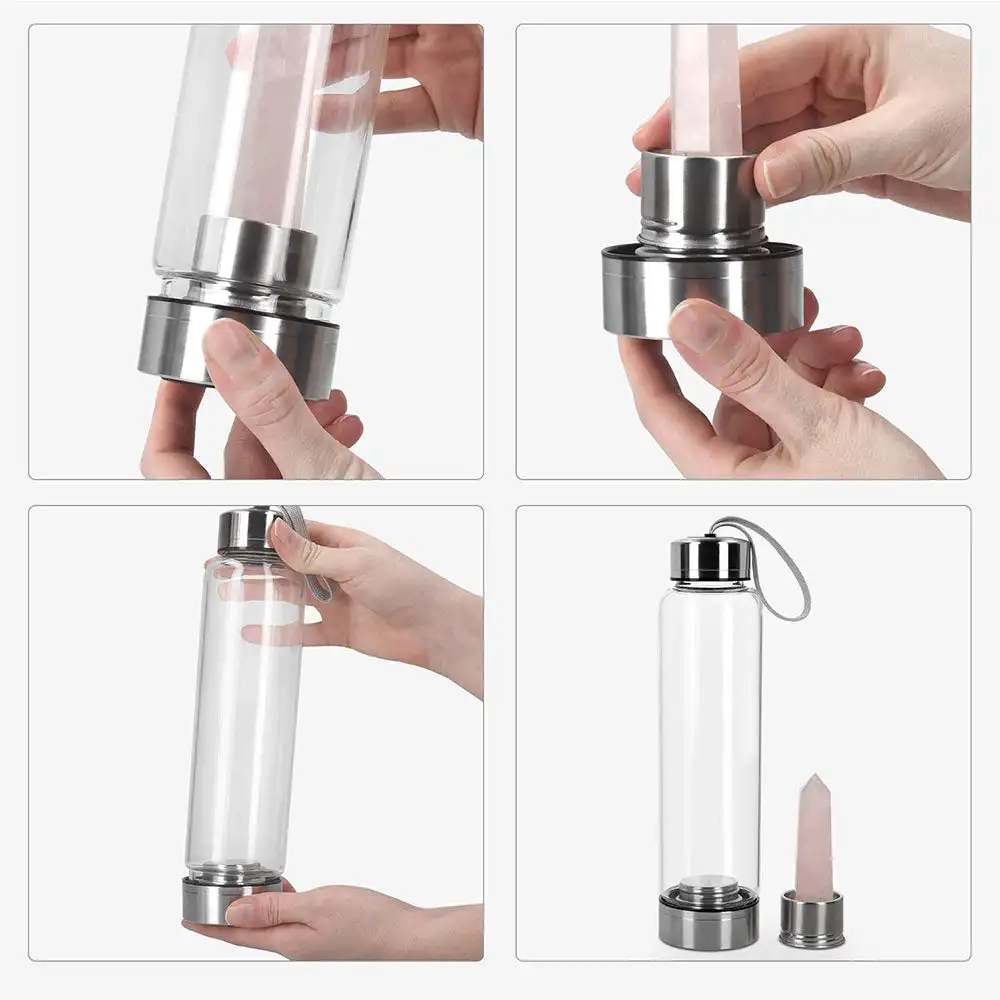 550 ml edelsteen glazen fles energie natuurlijke kwartskristal water drinkfles helende kristal doordrenkte glazen waterfles