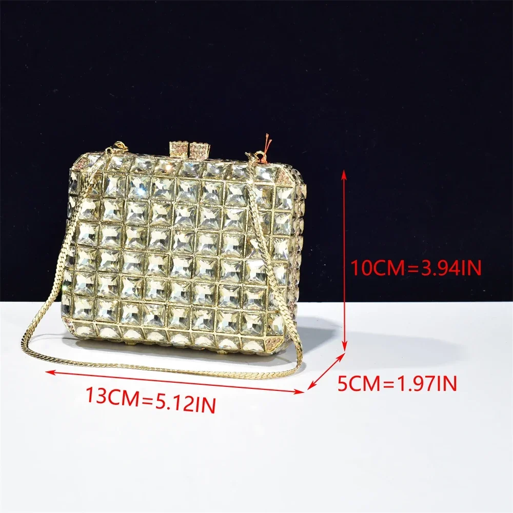 2024 Luxury Women's Golden Wallet Square Rhinestone Handbag Diamond Glass Clutch Wedding Party Christmas Gift Evening Bags