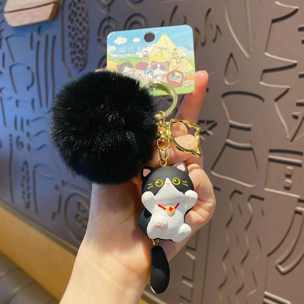 

Kawaii с пушистым меховым шариком, жизненный брелок с котом, модный милый школьный кулон, мультяшный смоляный автомобильный брелок для ключей, студенты