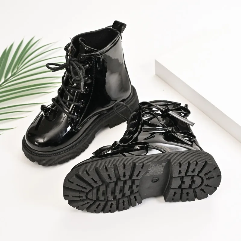 

Girls Ankle Boots Korean Style Kids Short Boots Sweet Bows Casual 2025 New Fashion Children Leather Boots Soft Bottom Non-slip