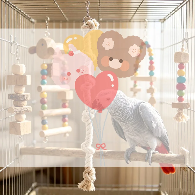Jouet à mâcher naturel pour perroquet, échelle d'escalade en corde de coton, pour l'enrichissement de la cage à oiseaux, perchoir sûr pour petits et moyens perroquets, 1/2 pièces