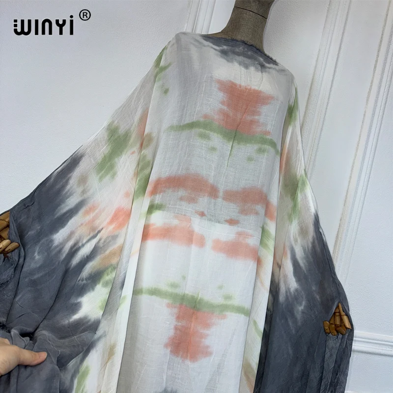 WINYI Africa summer dress Tie-dyed sexy dress Women elegant robe Middle East Female kaftan abayas dubai luxury beach cover up