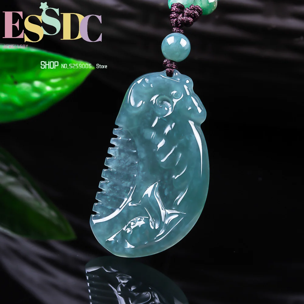 Natural Jadeite Blue Water Comb One Comb Baishun Jade Pendant Ice Pendant Jewelry Gift Jade Pendant Popular Gift Best Selling