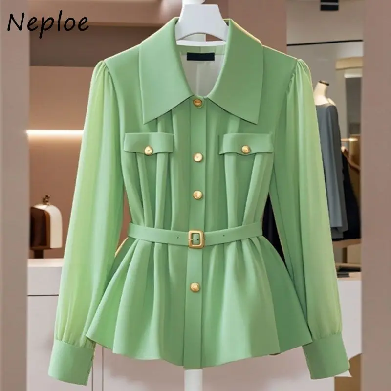 Neploe Elegant Early Spring Western High-end Ropa Mujer Unique Lightly Cooked French Shirt Korea Chic Minority Slim Waist Tops