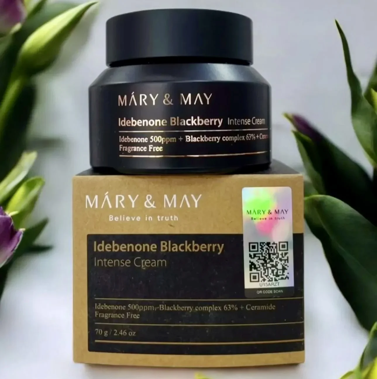 MARY& MAY Crème Intense à l'Idébenone et à la Mûre 70g Collagène Hydratant Naturel Doré Nourrissant en Profondeur Raffermissant la Peau Crème Originale Coréenne