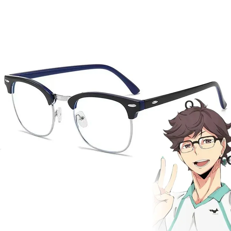 

Anime Haikyuu Oikawa Tooru Cosplay Glasses Unisex Square Silver Half Frame Glasses Frame Metal Eyewear Halloween Prop Accessory