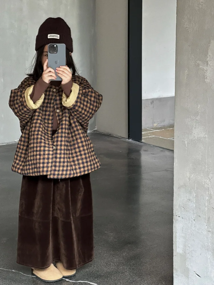 Children Cotton Clothes 2025 Winter New Style Boy and Girl Korean Loose Style Warm and Fashion Kids Brown Jacket