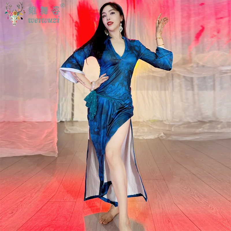 ملابس الرقص الشرقي للنساء مزاجه رداء أنيق + وشاح الرأس + وشاح الورك 3 قطعة زي أداء Saidi Shabbi Baladi