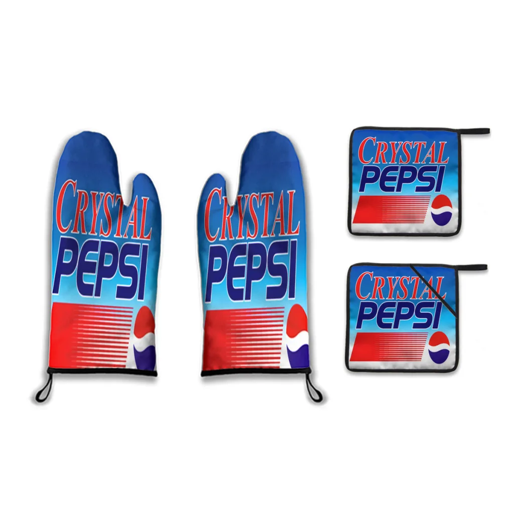 

P-Pepsi Cola 2pcs Gloves Thickened Insulation Gloves and 2pc insulation pad Anti Slip Anti Scald Oven Gloves Kitchen Baking Tool