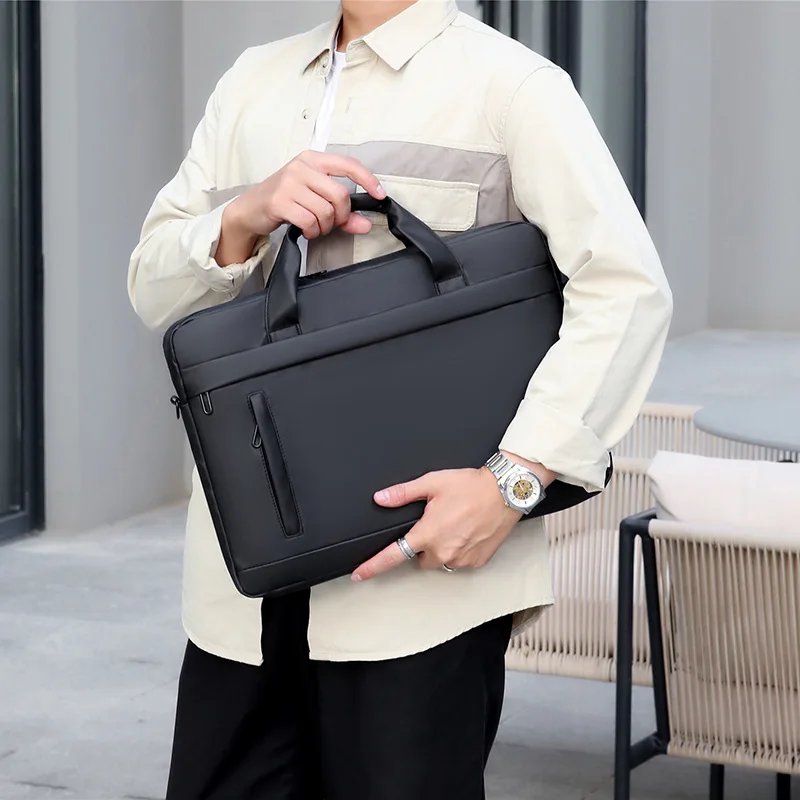 Men's Thin Briefcases For Men Handbags Waterproof Large Capacity Briefcase Shoulder Strap Laptop 15.6 Inch Black CrossbodyBag 가방