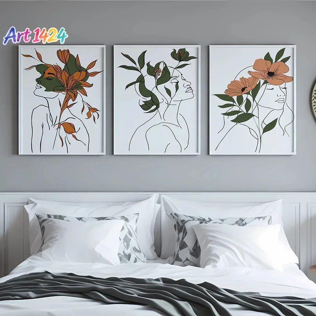 Botanical Line Art Flower Female Figure Wall Art Canvas Prints Home Decor Bedroom Living Room Office Minimalist Modern Art