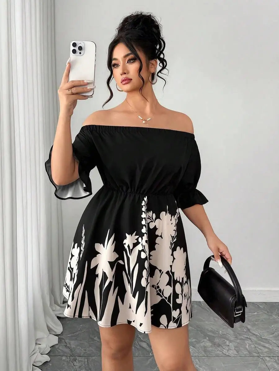 

Off Shoulder Floral Print Dress For Women Elegant Casual Summer Dress