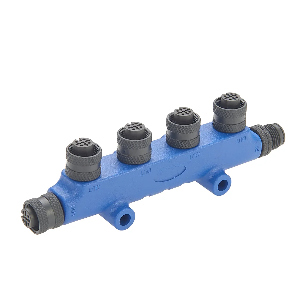 DeviceNet Passive Multiport Junction Box M12 Connector NMEA2000 Tee Splitter 4 Port 5P IP67 250V Copper Gold Plating Male/Female