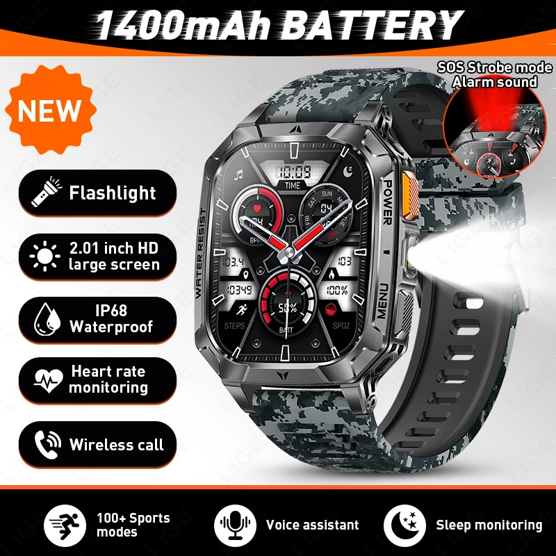 

LIGE 2026 New Smart Watch Health Monitor 1400mAh Outdoor Wristwatch Sports Fitness Tracker Waterproof Bluetooth Men's Smartwatch
