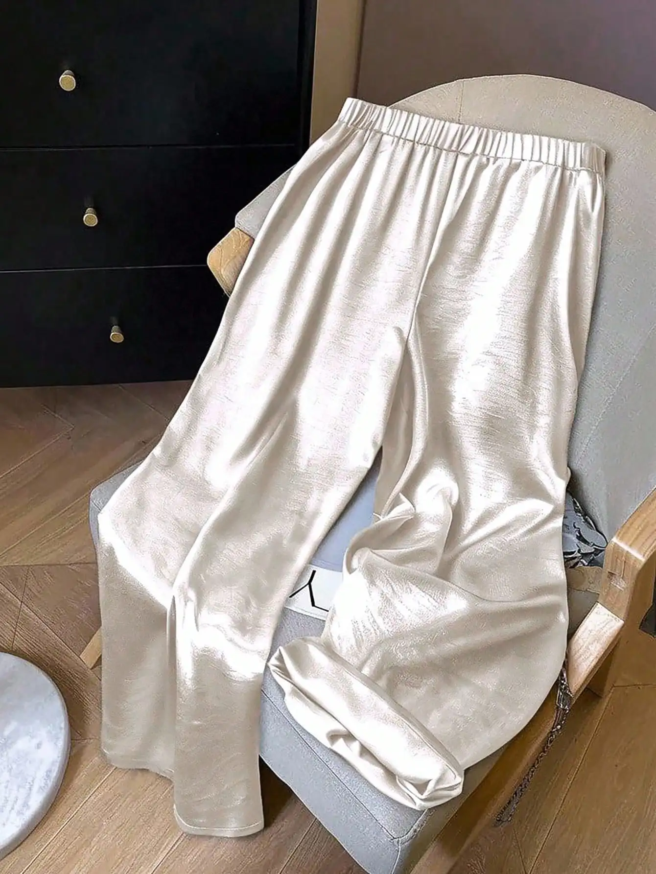 Leichte Acetat-Seide Straight-Leg-Hose für Damen - Atmungsaktive Knitterfreie Loungehose mit Weichem Fall – Detail 4