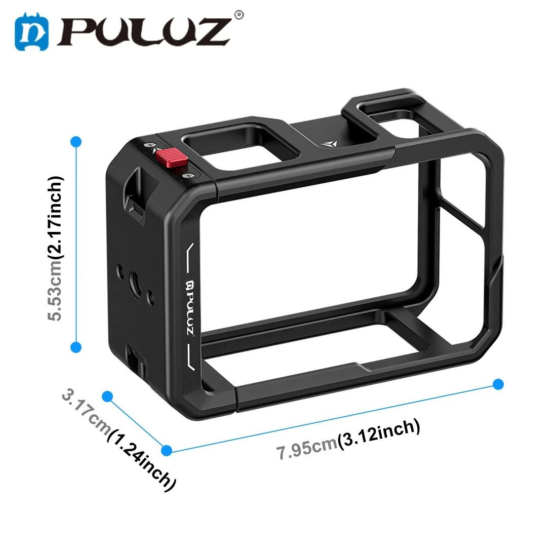 puluz-アルミ合金製拡張フレームケージ-dji-osmo-action-5-pro-4-3用-レンズカバー、コールドシューマウント、1-4インチネジ付き