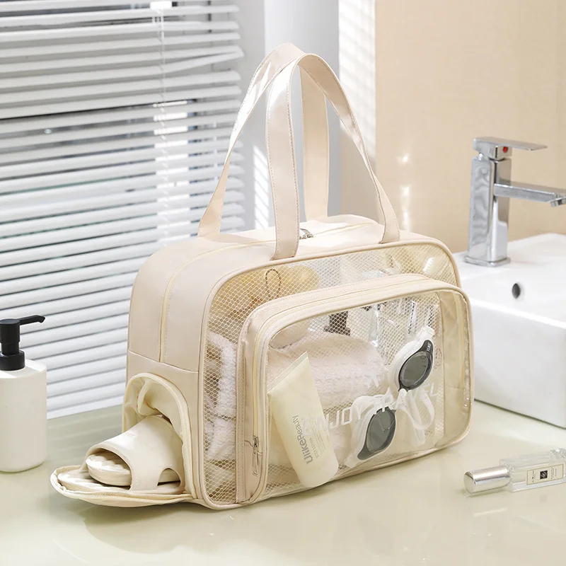 New Transparent Travel Storage Bag Dry Wet Separation Fitness Toiletry Bag Large Capacity Waterproof Travel Bag PU Portable