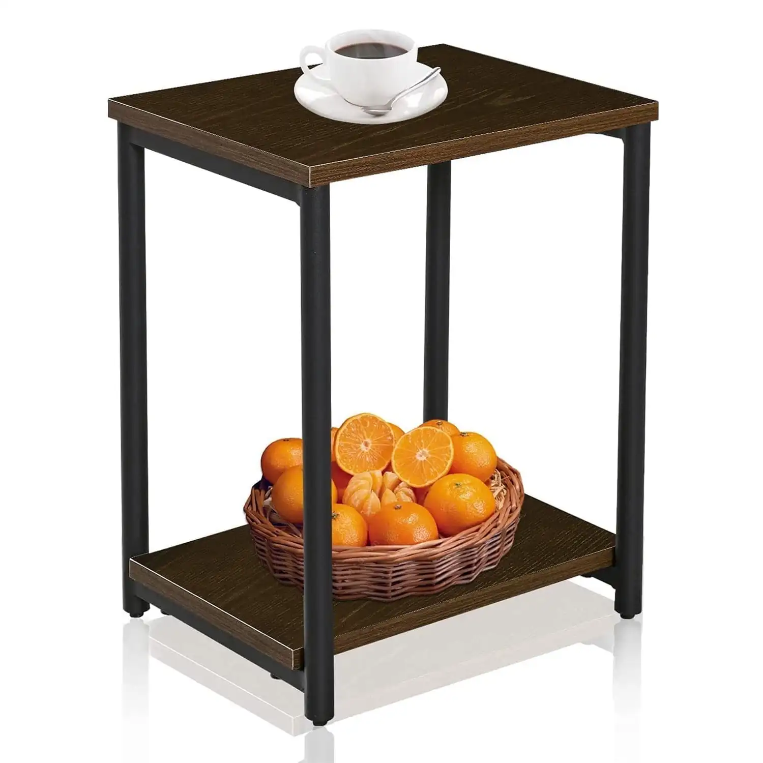 

Nightstand Modern Side End Sofa Table Bedside Table for Living Room, Small Table for Bedroom, Industrial Metal Frame, Walnut