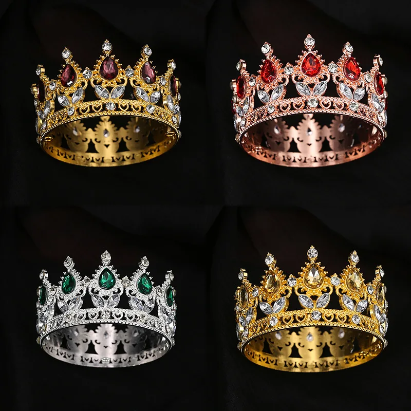 Crystal Vintage Children Girls European Tiara Round Crowns Cake Decoration Ornaments Crown Tiara Diadems Hair Accessories Gifts