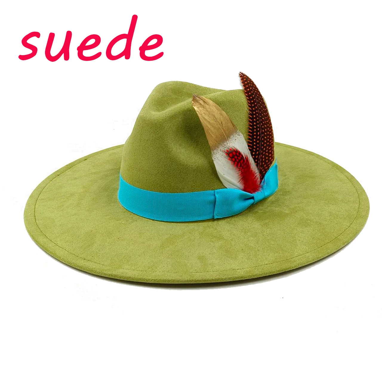 Suede new color feather accessories 9.5cm brim wide brim jazz tweed hat sombrero hombre  chapeau femme