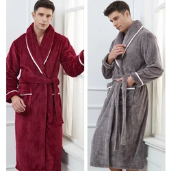 Winter Thickened Coral Fleece Men's Sleepwear Long Robe Warm Flannel Nightwear Sexy Couple Bathrobe Loose Home Wear Loungewear