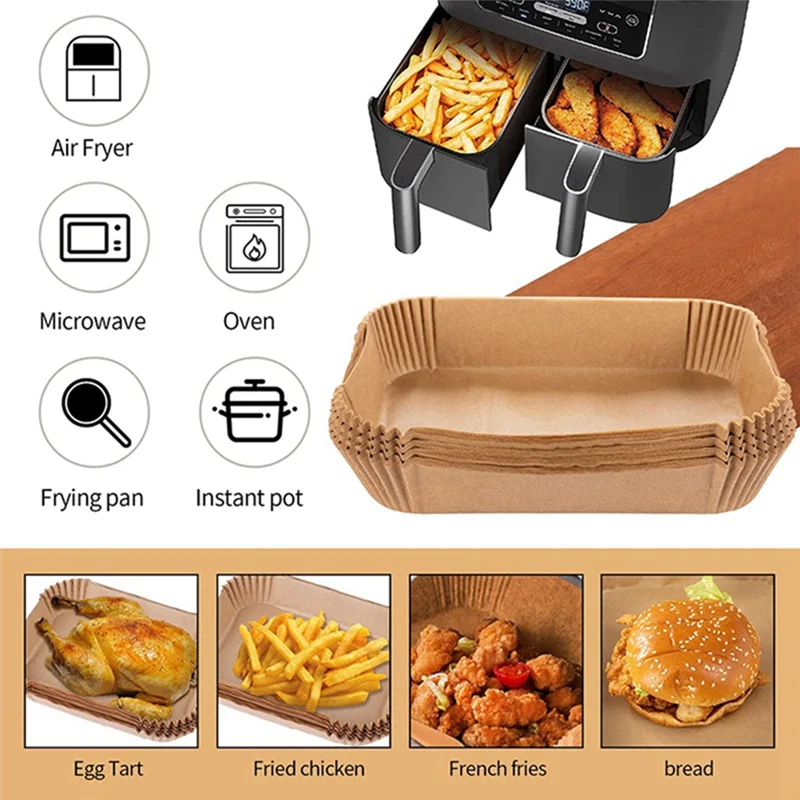 A56T-200 Pcs Foodi Airfryer Kitchen Cooking Accessories Rectangular Air Fryer Paper Special Disposable Bakeware For Ninja