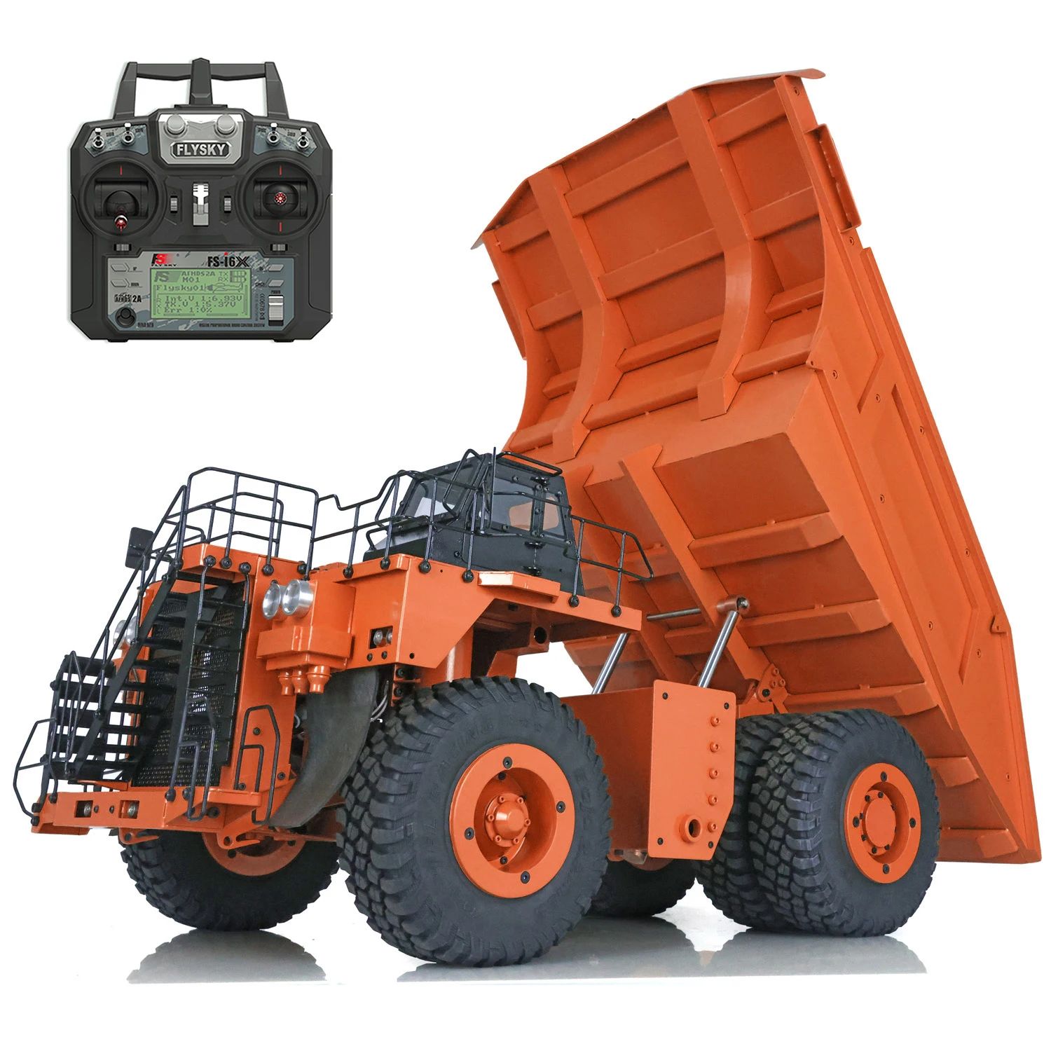 

Toys 1/20 Rc Metal Hydraulic Mine Truck 793D Dumper Car Painted Orange Finished Model I6X Radio Lights Th20435-SMT7