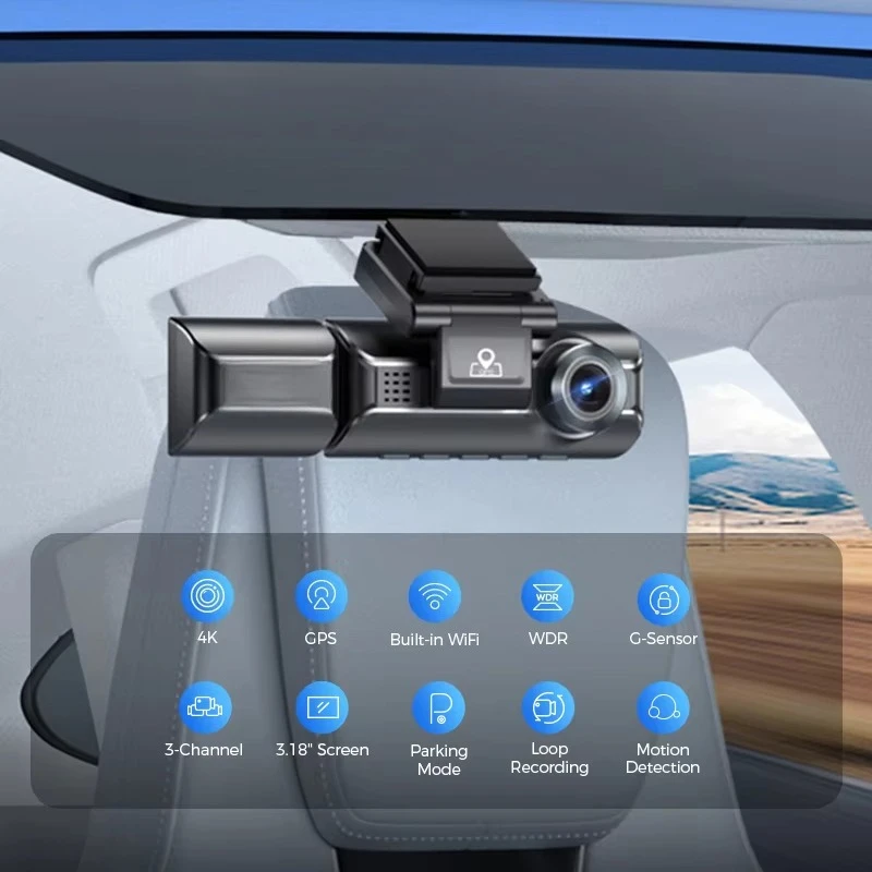 Max 4K Wifi Dashcam 3 Channel GPS Wide View Parking Mode WDR ADAS Super Capacitor Motion Detection Dash Cam