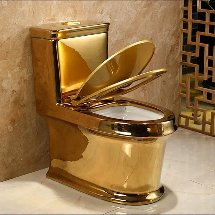 Golden toilet Production of electroplated gold toilets Color gold flush toilets Golden toilets