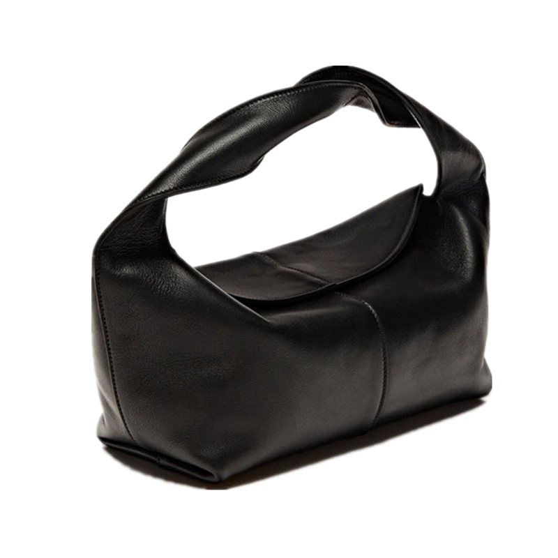 Withered 2025 New Style French Women's Cowhide Cloud Bag Minimalist And Elegant Black Handbag Women