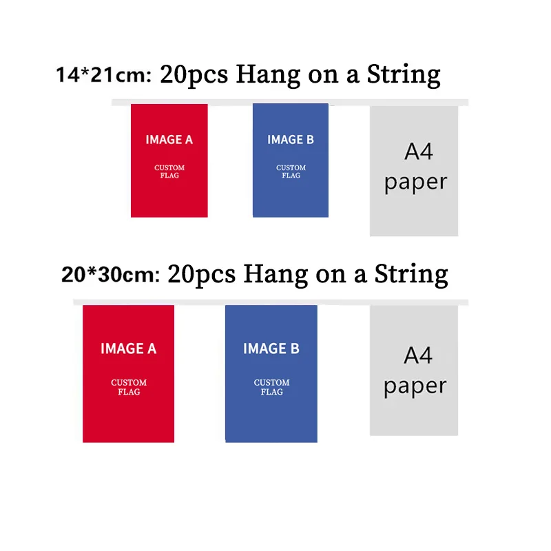 20pcs Flags a String Custom Rectangle/ Shield/ Swallowtail Shape String Flags, Personalized Small Flags with 2 Different Images
