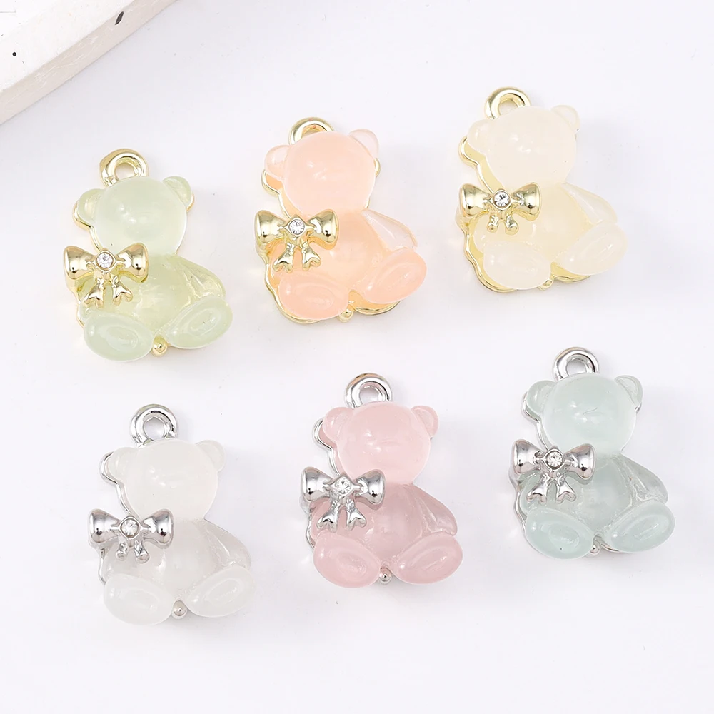 

5pcs Cute 3D Animal Jade Bear Charms Pendants for Necklace Earrings DIY Jewelry Making Accessories Supplies
