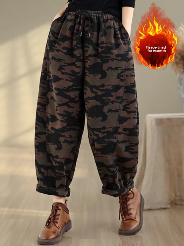 

Камуфляжные джинсовые брюки Thiened Fce с эластичной резинкой на талии, повседневные свободные зимние женские джинсы больших размеров Harlan Sle, повседневные джинсы