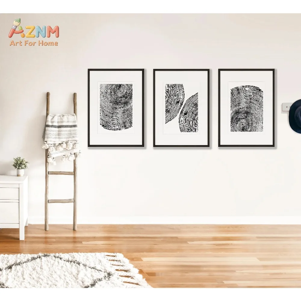 AZNM 3Pcs Abstract Black White Canvas Wall Art, Wood Grain Arch Print Frameless Canvas Painting, Minimalist Modern Living Room B