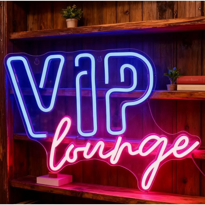 Neon na zamówienie "VIP Lounge", neon z angielskimi literami, oświetlenie ambientowe do baru i pokoju, dekoracyjne oświetlenie USB