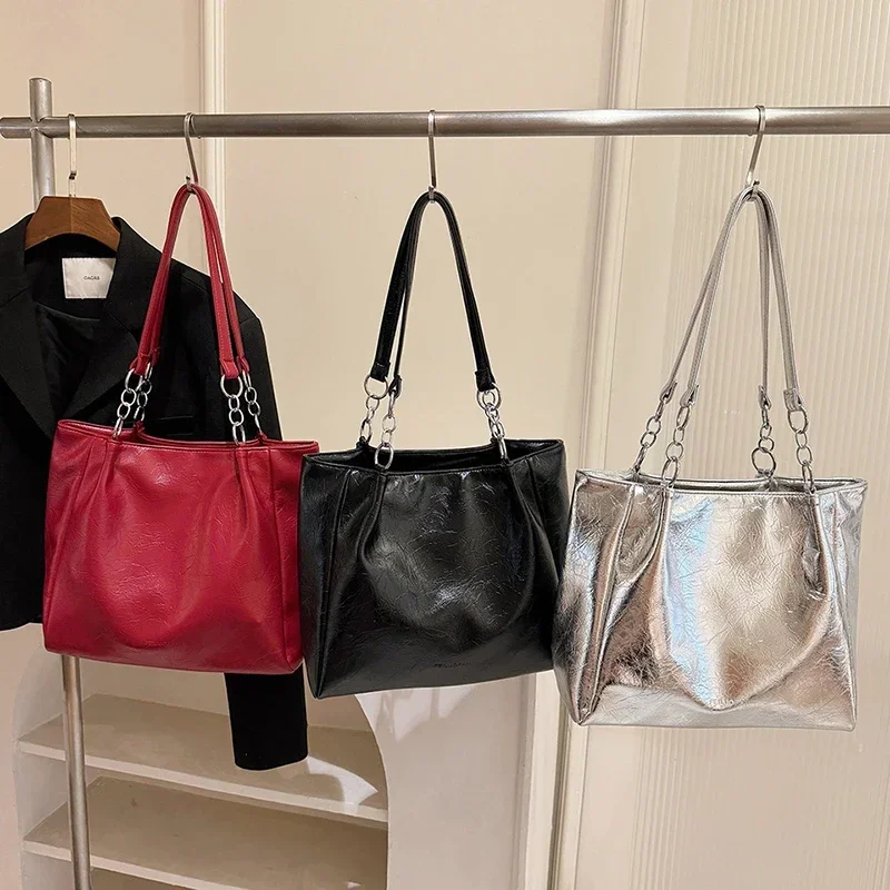 Bolso de mano de gran capacidad para mujer, bolsa versátil con cremallera y cadenas de lujo, gran oferta, 2024