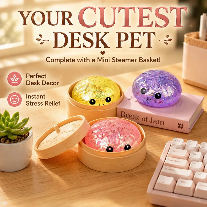 Simulation Dumpling Squishy Rebound Soft Squeeze Stress Ball With Bamboo Steamer Box Anti-Stress Toy Sensory For Creative Gift