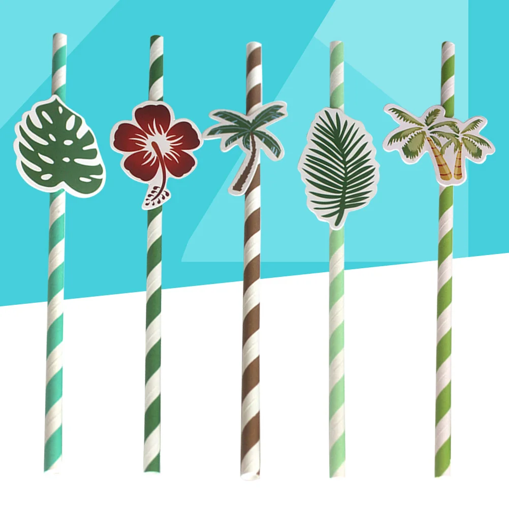

50 Pcs Party Paper Straws Summer Photo Props Drinking Decoration Supplies Cartoon