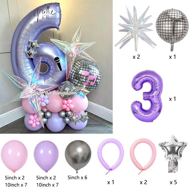 Disco-Geburtstagsballon-Dekorationsset Musik-Mädchen Nummer Aluminiumballons Kinderparty-Zubehör Geschenk-Deko – Detail 3