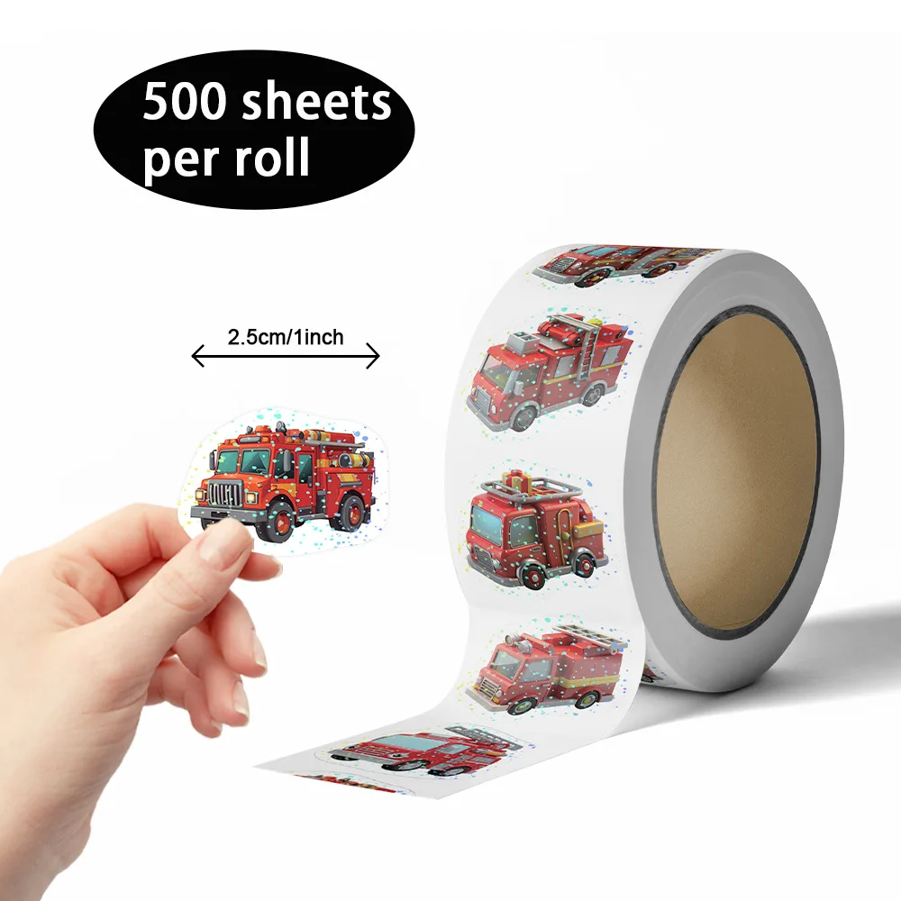 500PCS Fire Truck Roll Stickers Holographic Cartoon Art Gift Scrapbooking Living Room Phone Skateboard Nostalgia Sticker