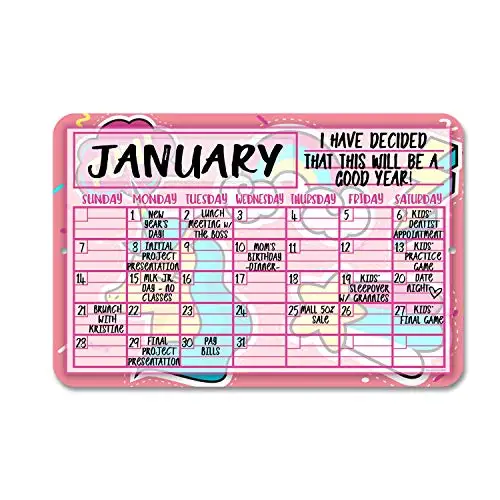 Honey Dew Gifts Unicorn Fun Decorative Wall Calendar Planning Board - Reusable Easy Clean