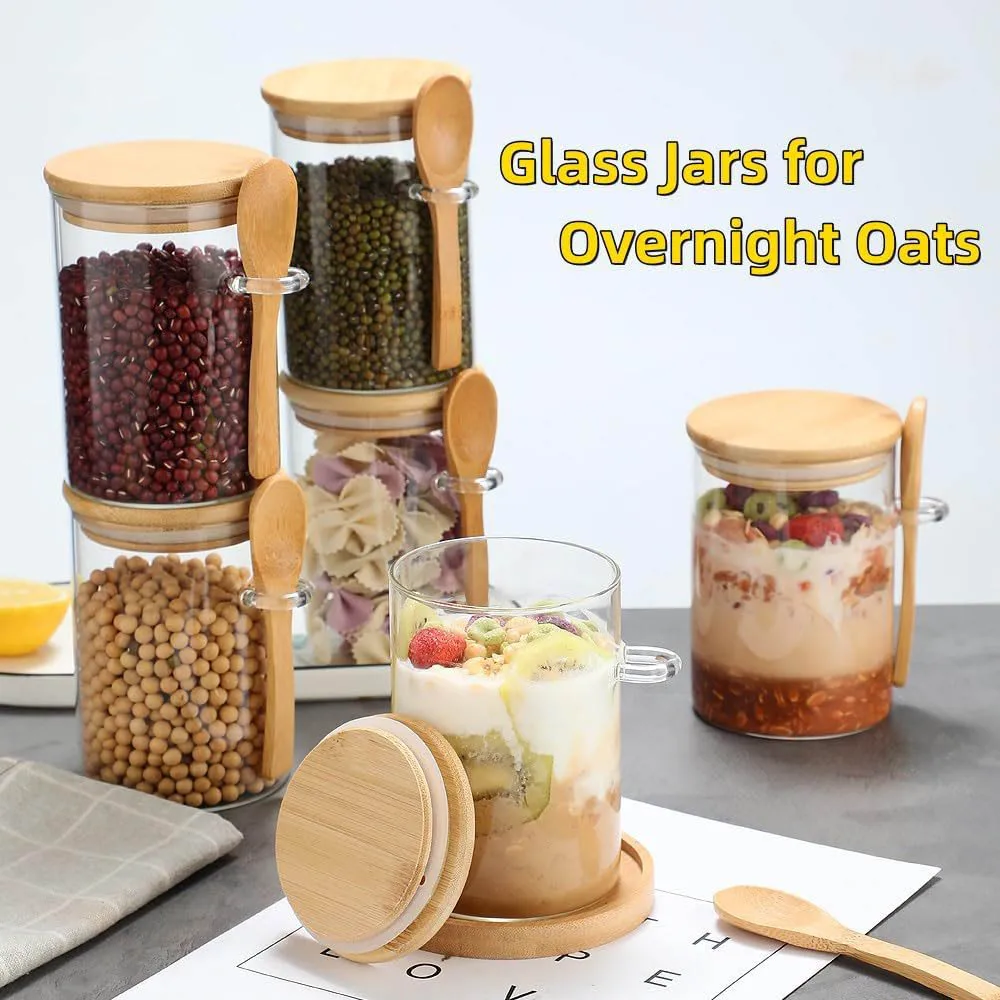 280ml Candy Jar, Biscuit Jar, Glass Storage Jar With Sealed Bamboo Lid And Spoon - 10oz Transparent Glass Bulk Food Storage Jar