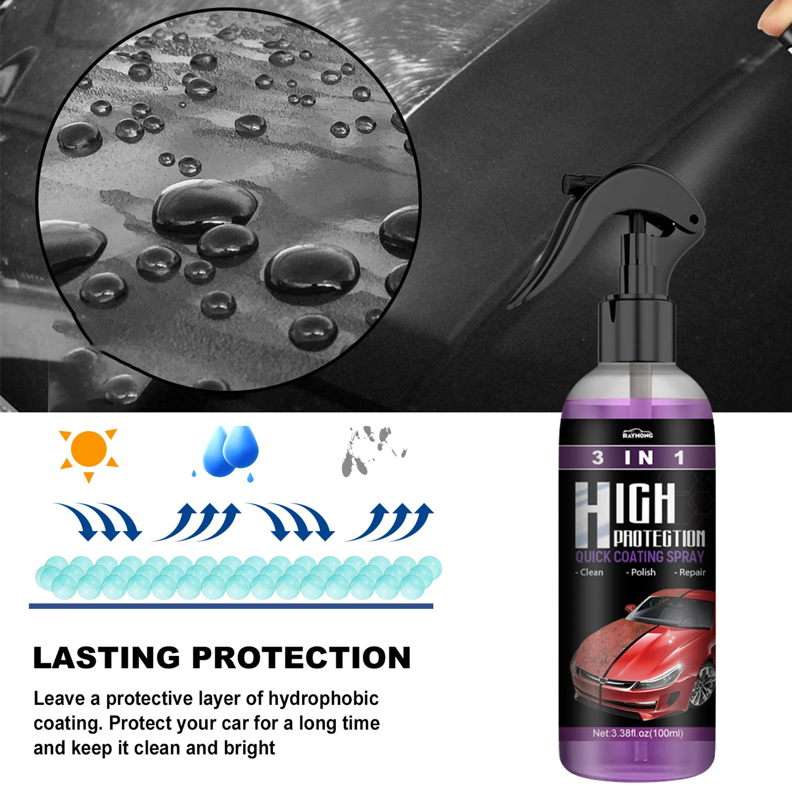 Car Polish Spray 3 In 1 Car Shield Coating Car Paint Repair High Protection Car Paint Repair Car Polish Car Scratch Remover