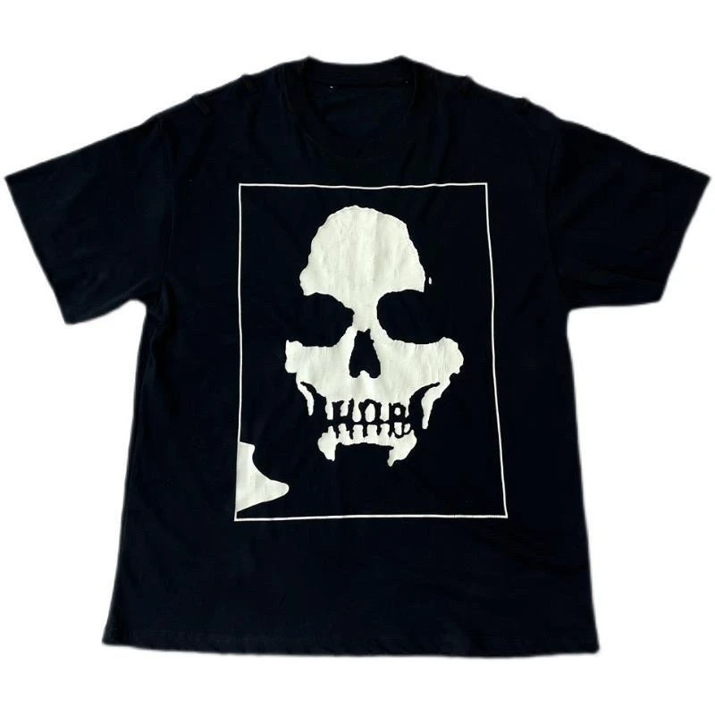 2026 Men's Oversized T Shirt Square Frame Skull Graphic Print Short Sleeve Cotton Unisex Tee