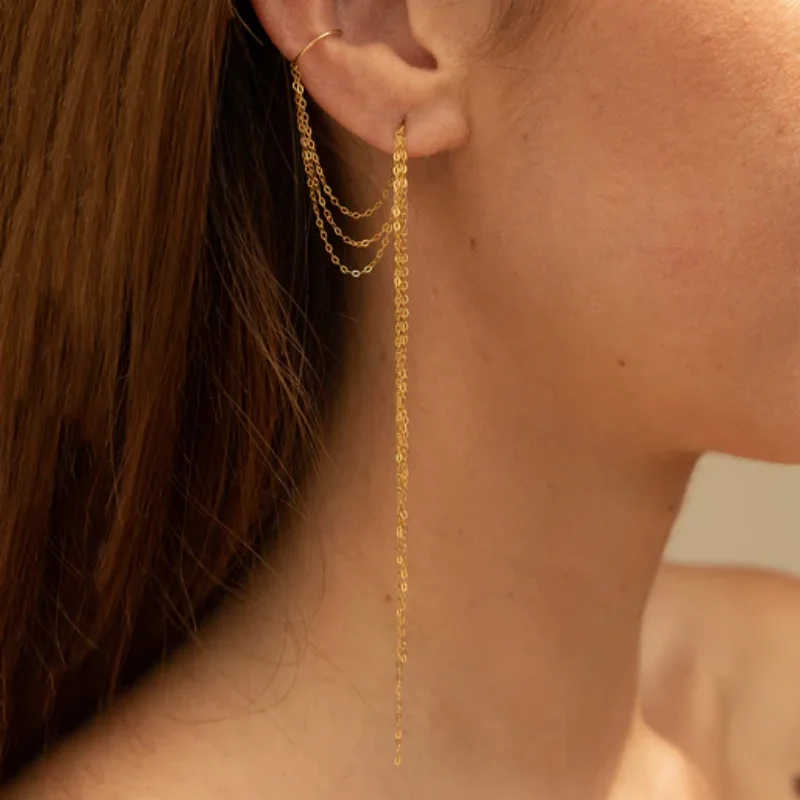 14K Gold Filled Chain Ear Cuff Earrings Handmade Drop Earrings Cuff Earrings Minimalist Personalized Jewelry Gift for Women view 3