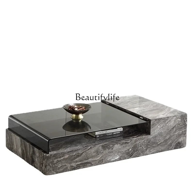 

NEWItalian minimalist modern rock slab coffee table light luxury living room rectangular glass coffee table